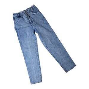 Vtg 1980s Extra Light Blue Acid Wash No Back Pockets Tapered Leg Mom Jeans 8 9